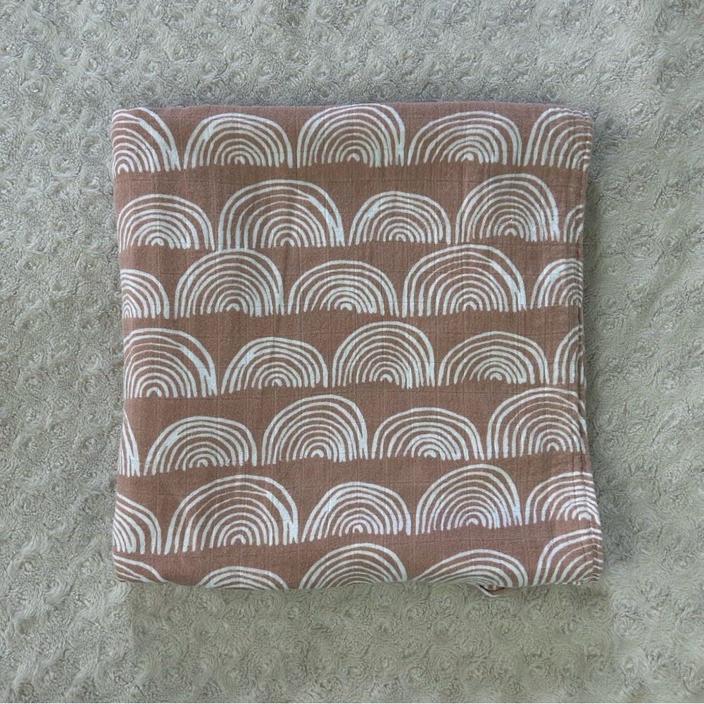 Lifetree Rainbow Baby Swaddle Blanket Tan White Muslin Bamboo Cotton Blend